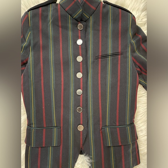 Shanghai Tang SIZE 2 (XS) Stripe Mandarin Blazer Jacket Navy - Picture 15 of 17